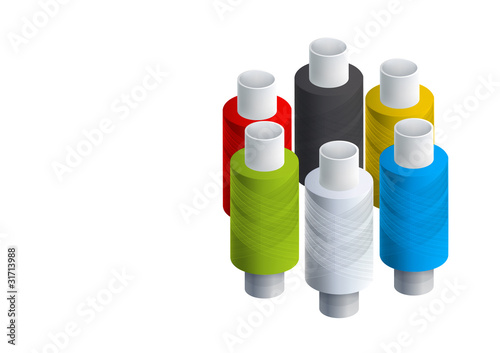 group of bobbin thread on a white background