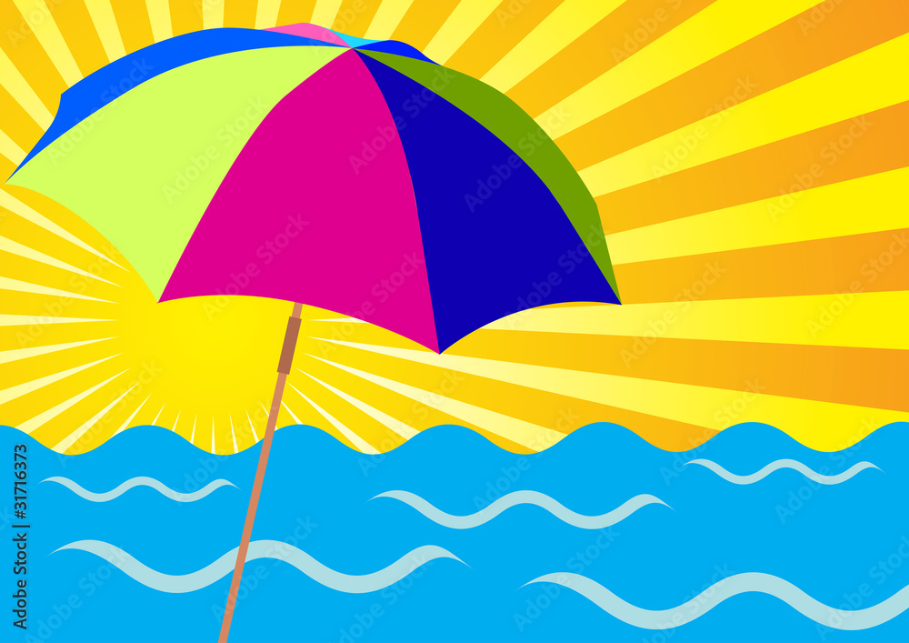 Sun Rays, Ocean and Beach Umbrellas
