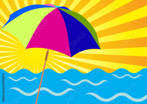 Sun Rays, Ocean and Beach Umbrellas © jamdesign