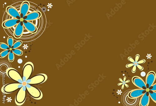 Floral background with retro flowers and circle designs