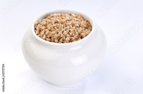pot of boiled buckwheat close-up