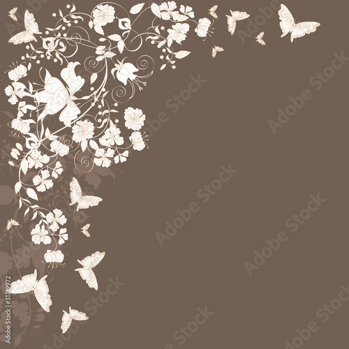Decorative  background with flowers and butterflies.