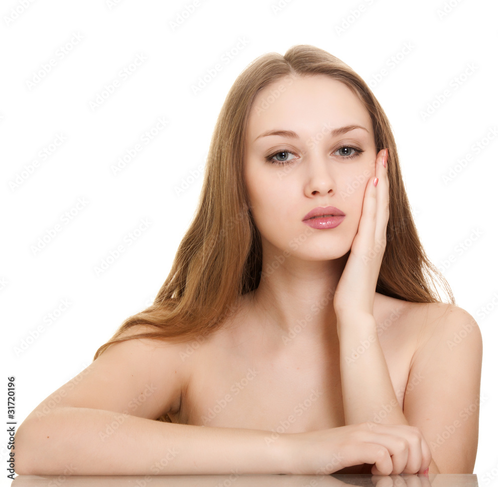 portrait of young beautiful woman on white background portrait of young beautiful woman on white background