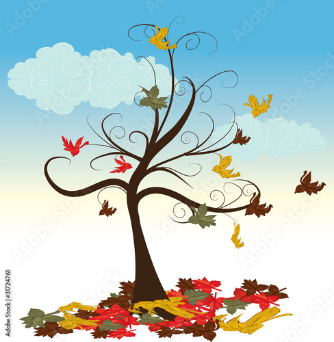 Abstract tree with autumn leaves vector illustration