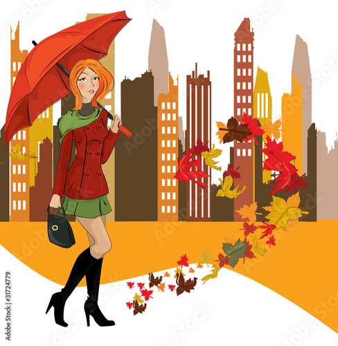 women with umbrella in the city