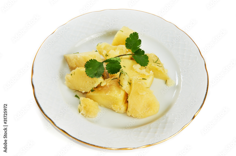 Boiled potatoes isolated on plate