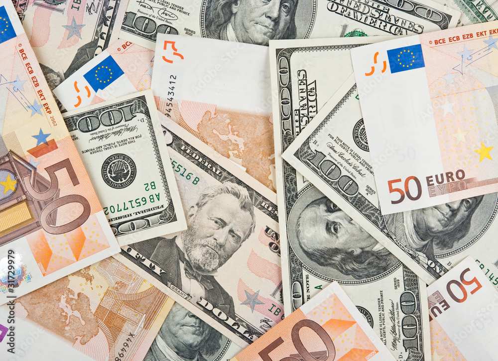Dollars and euro banknotes for background Dollars and euro banknotes for background