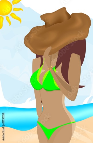 Vector illustration with tanned girl in costume