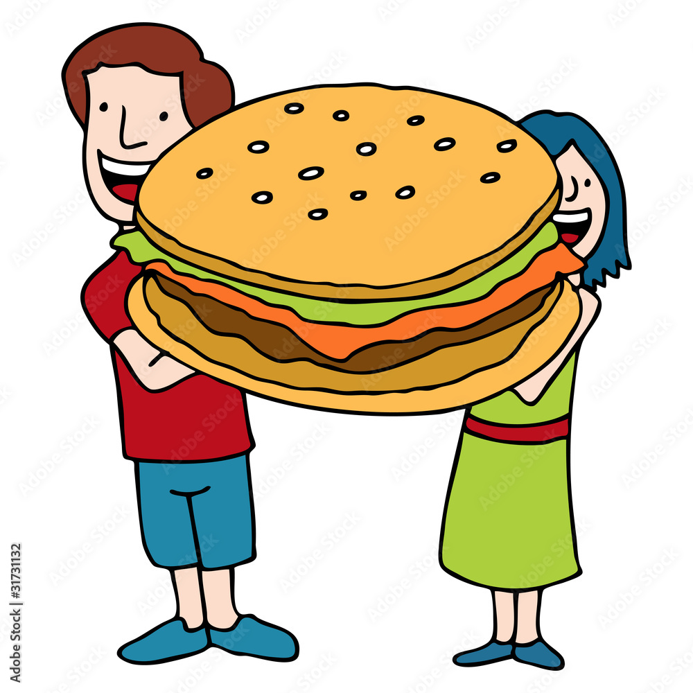 Children Holding A Giant Sized Burger Children Holding A Giant Sized Burger