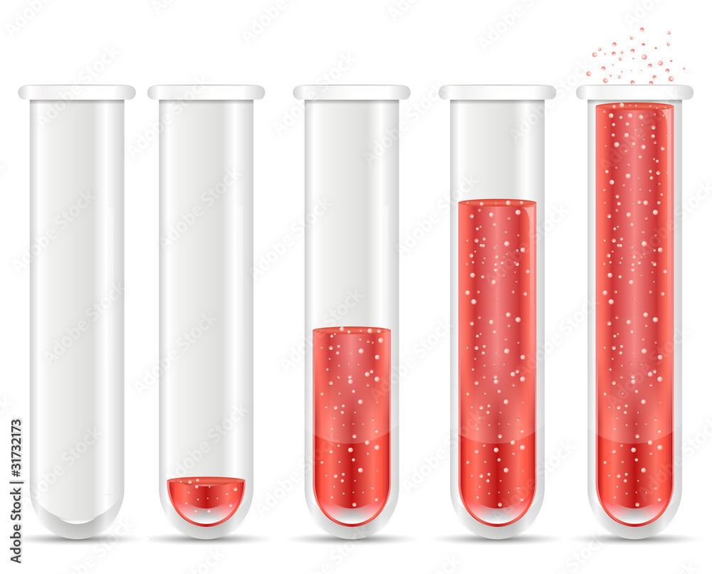 red liquid with bubble in test tubes red liquid with bubble in test tubes