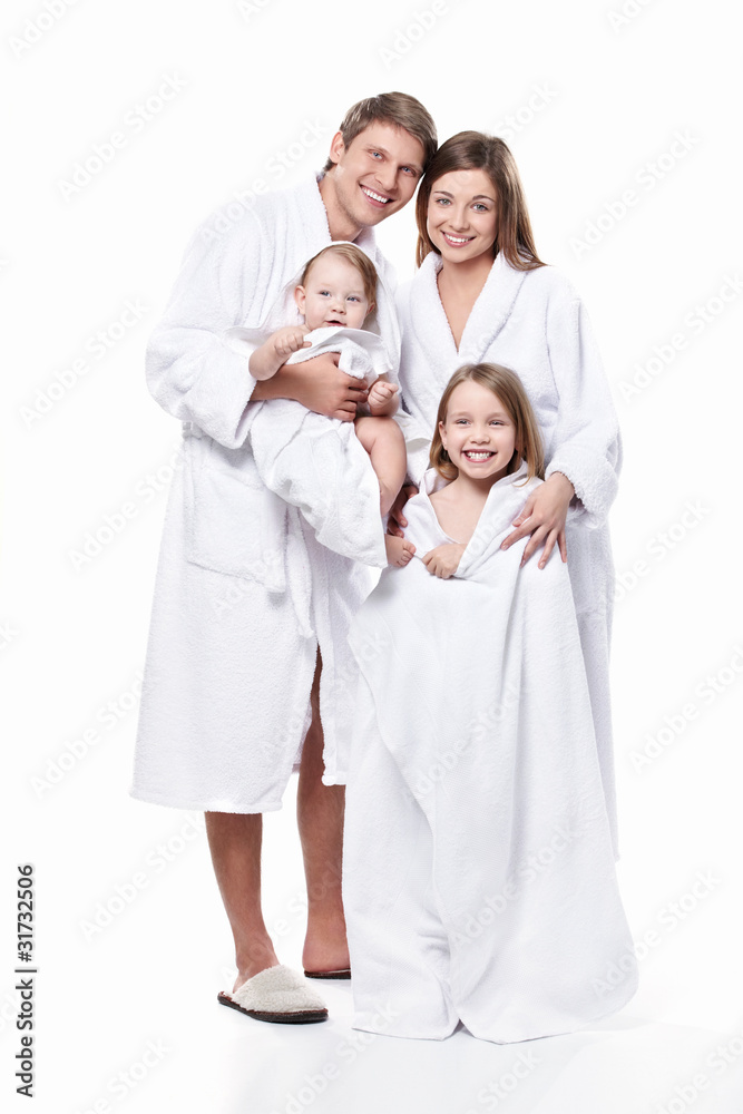 Young family with two children - obrazy, fototapety, plakaty 