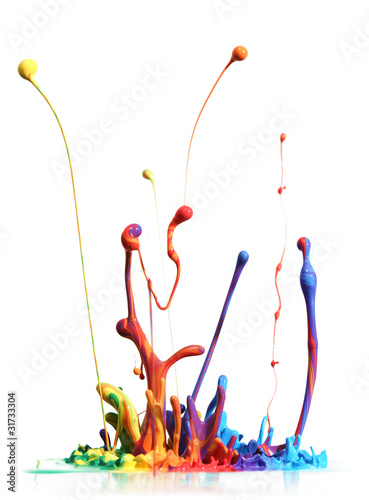 Colorful paint splashing isolated on white