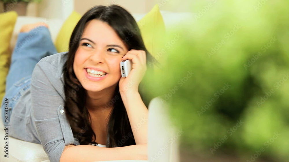 Pretty Girl at Home with Cell Phone Pretty Girl at Home with Cell Phone