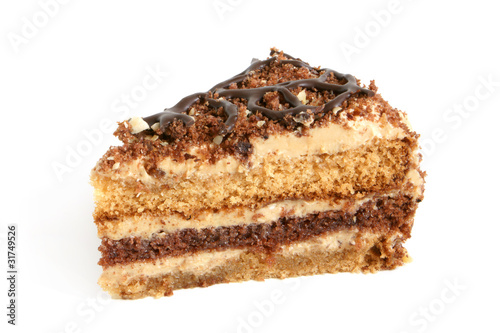 Slice of cream cake with chocolate