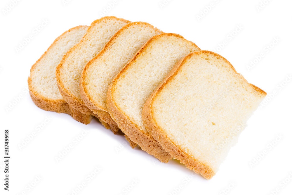 Fresh hot slices of home-made bread isolated on a white