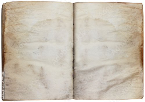 Libro antico aperto con pagine rovinate photo