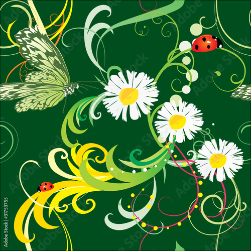 floral background with flowers dark green seamless pattern