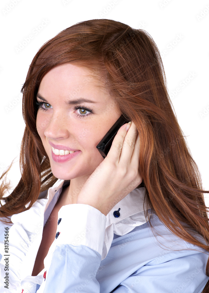 Portrait of beautiful woman talking phone Portrait of beautiful woman talking phone