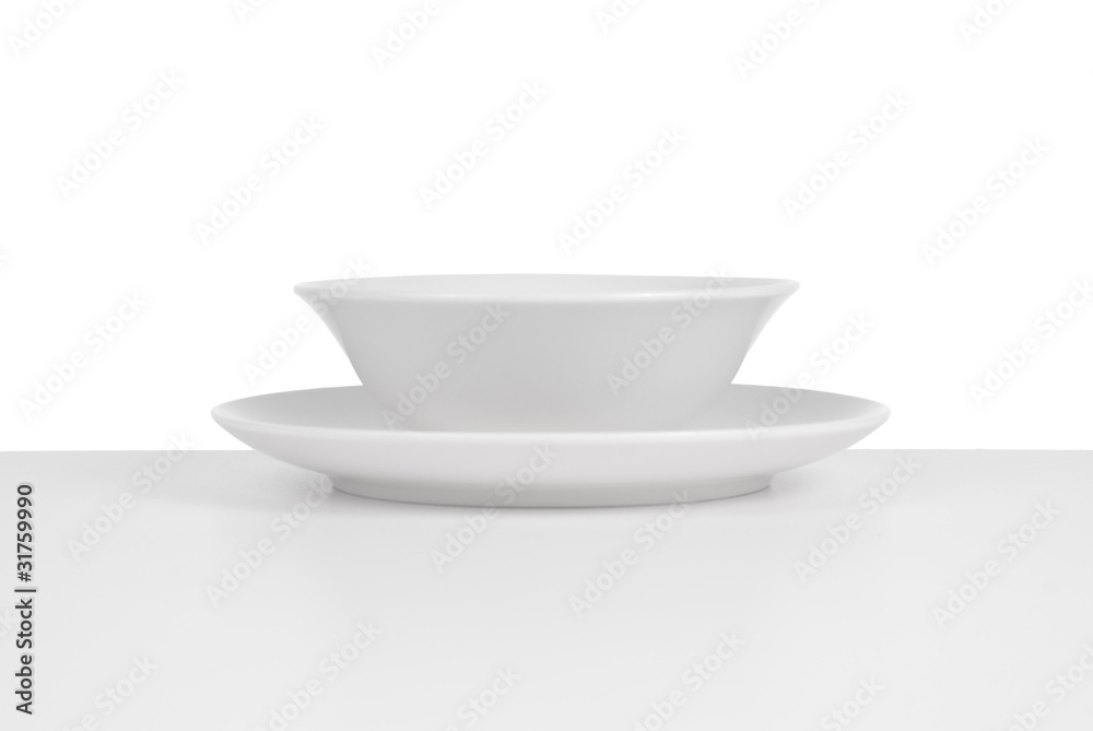 White ceramic bowl and dish White ceramic bowl and dish