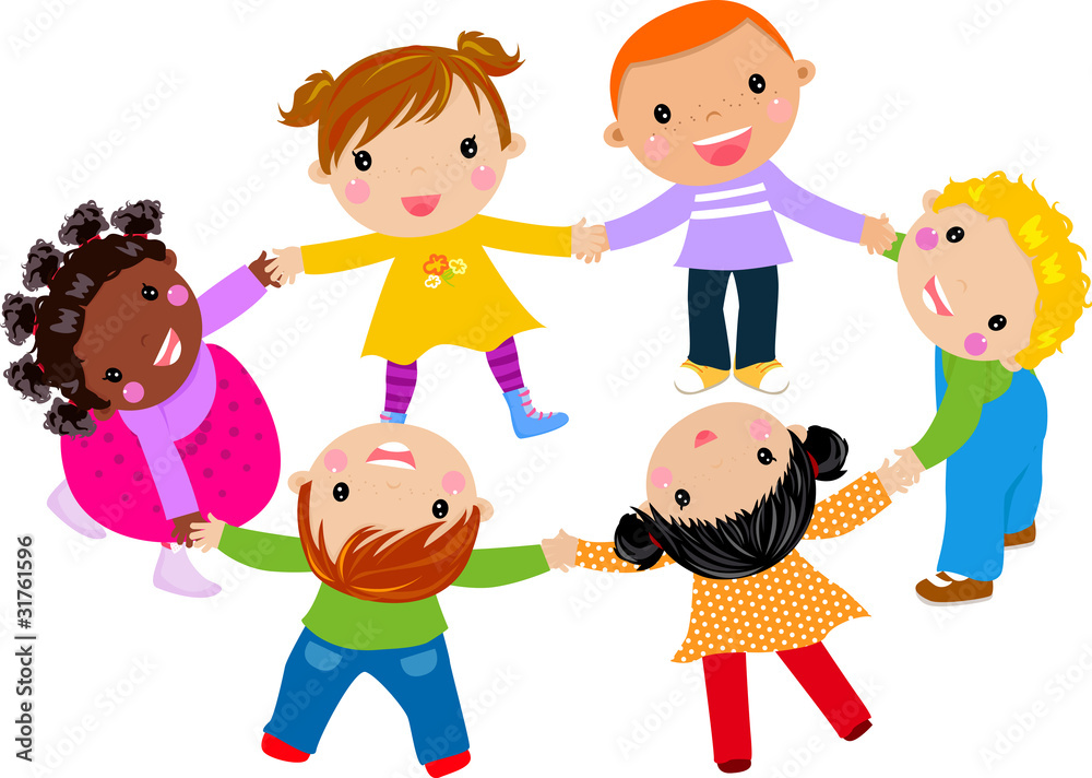 Happy children hand in hand around-illustration Happy children hand in hand around-illustration