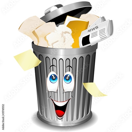 Riciclaggio Carta-Bidone Cartoon-Paper Recycle Bin-Vector