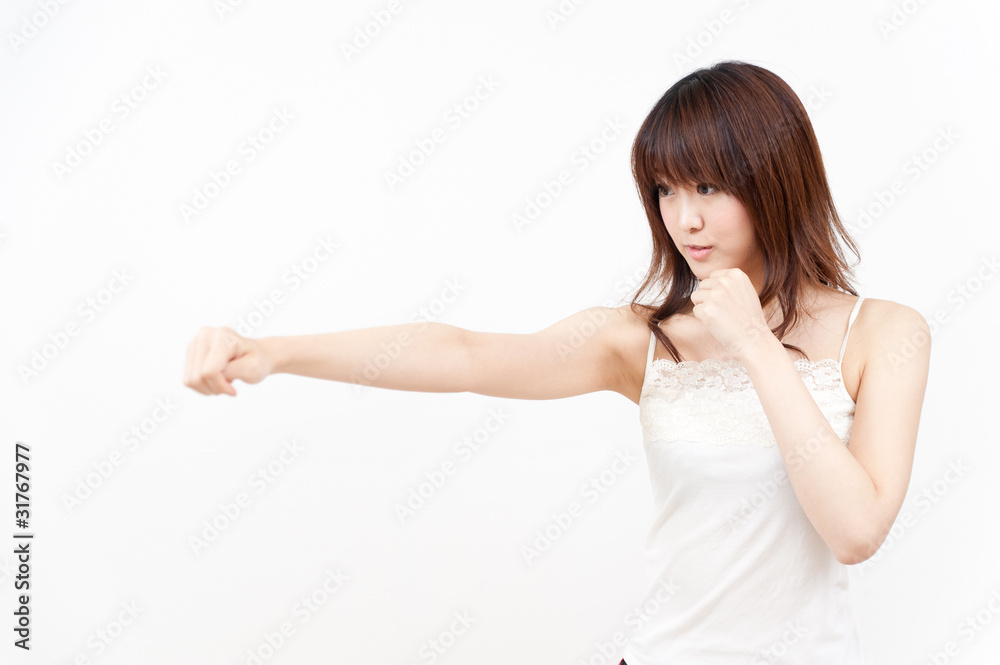 beautiful asian woman punching beautiful asian woman punching
