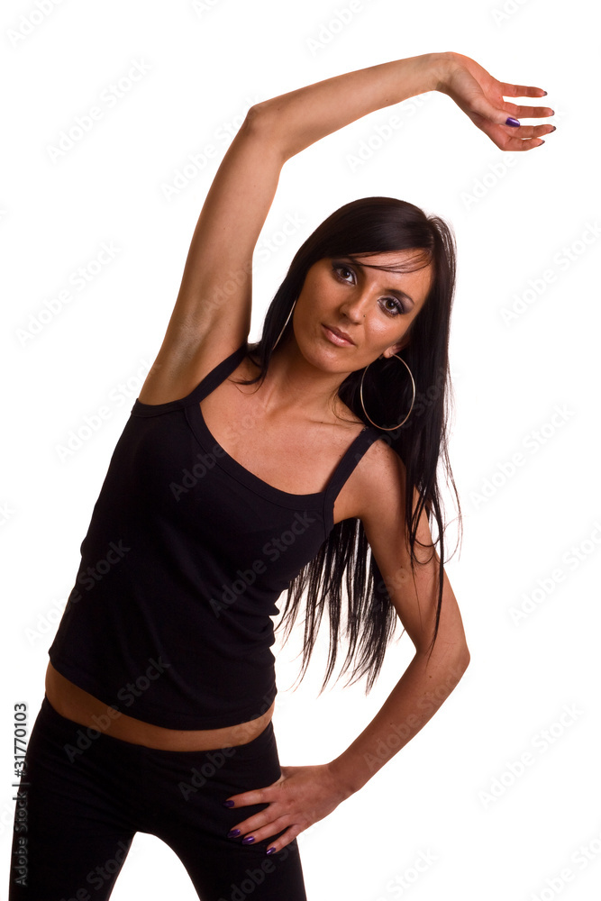 young woman stretching.