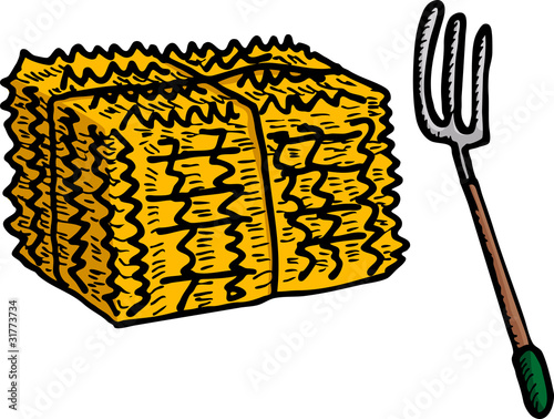 Hay Bale and Pitchfork