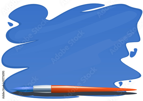 Brush and brushstrokes of blue paint
