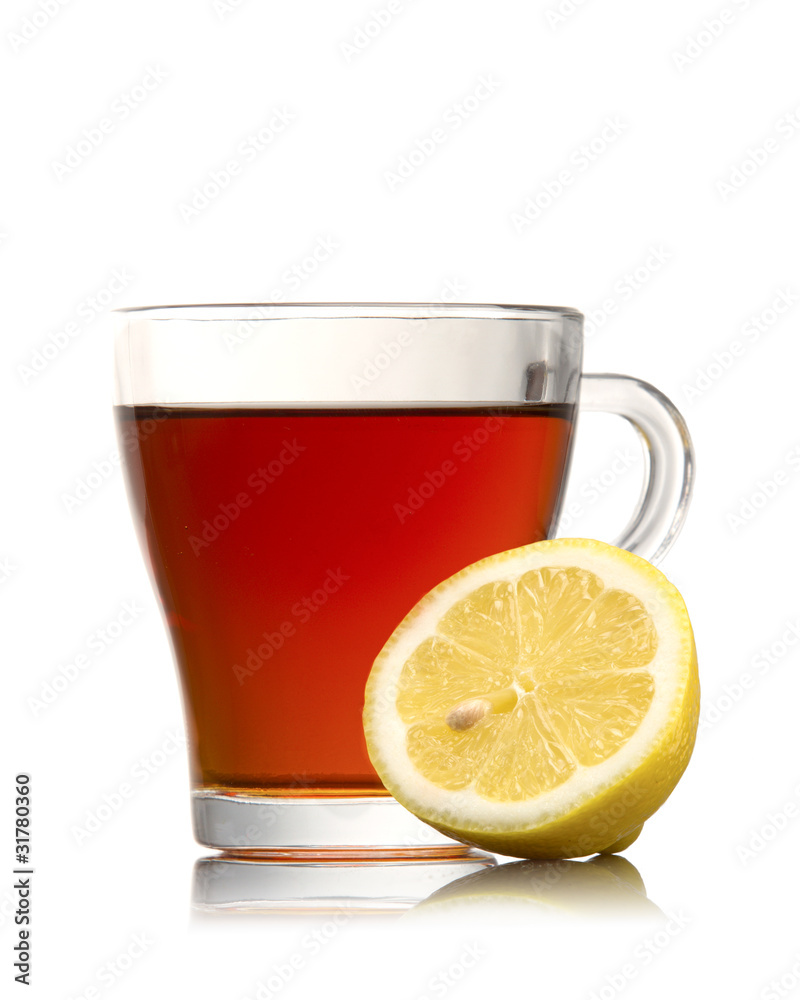 cup of tea with lemon isolation on a white. front view cup of tea with lemon isolation on a white. front view