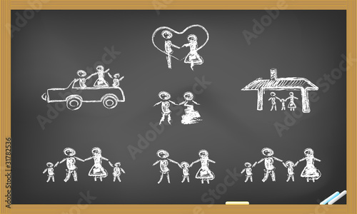 doodle happy family on blackboard