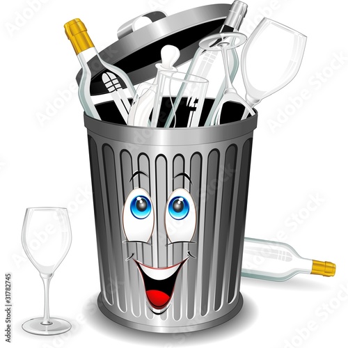 Riciclaggio Vetro-Bidone Cartoon-Glass Recycle Bin-Vector