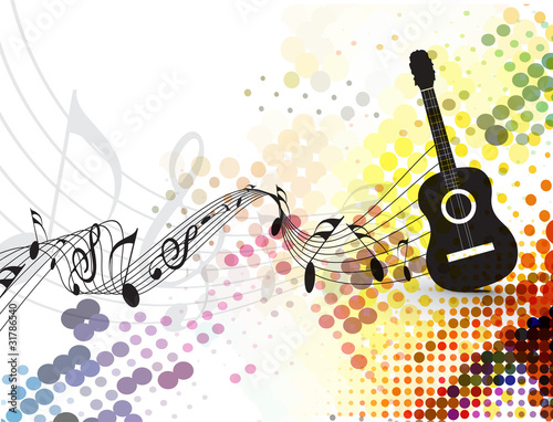 guitar playe with music note background