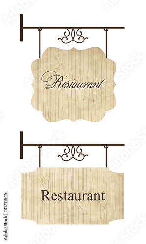 Wooden restaurant door signs