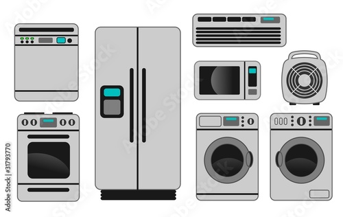 illustration of different home appliances on white background