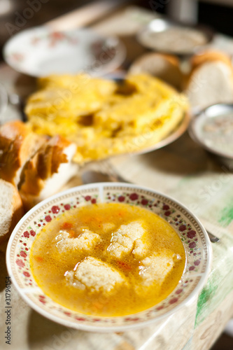 Chicken dumplings soup, traditional Romanian food