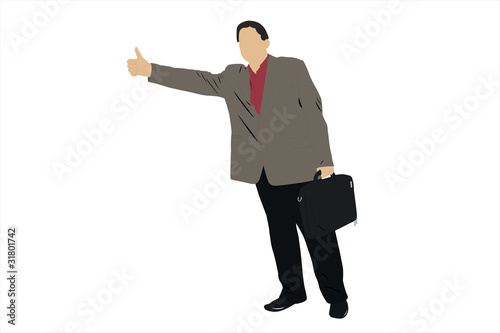 businessman thumbs a lift
