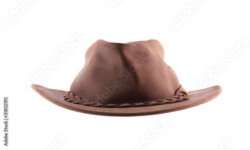 Billede på lærred Leather bush hat isolated on white