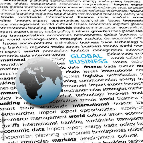 Global business issues world globe text page