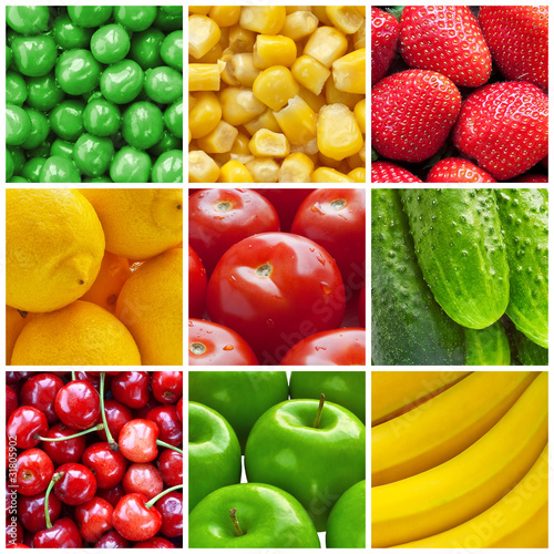 Fresh fruits and vegetables collage