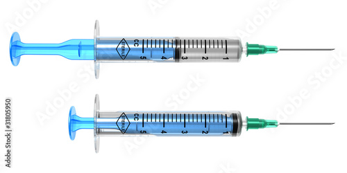 Set of medical syringes isolated on white photo