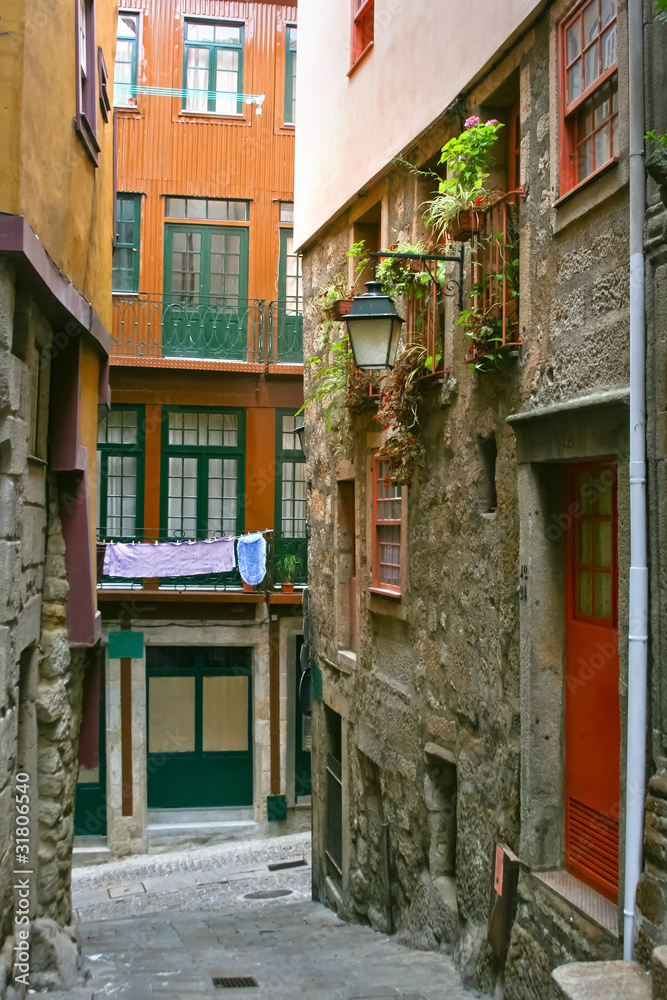 Classic street in old city of Porto