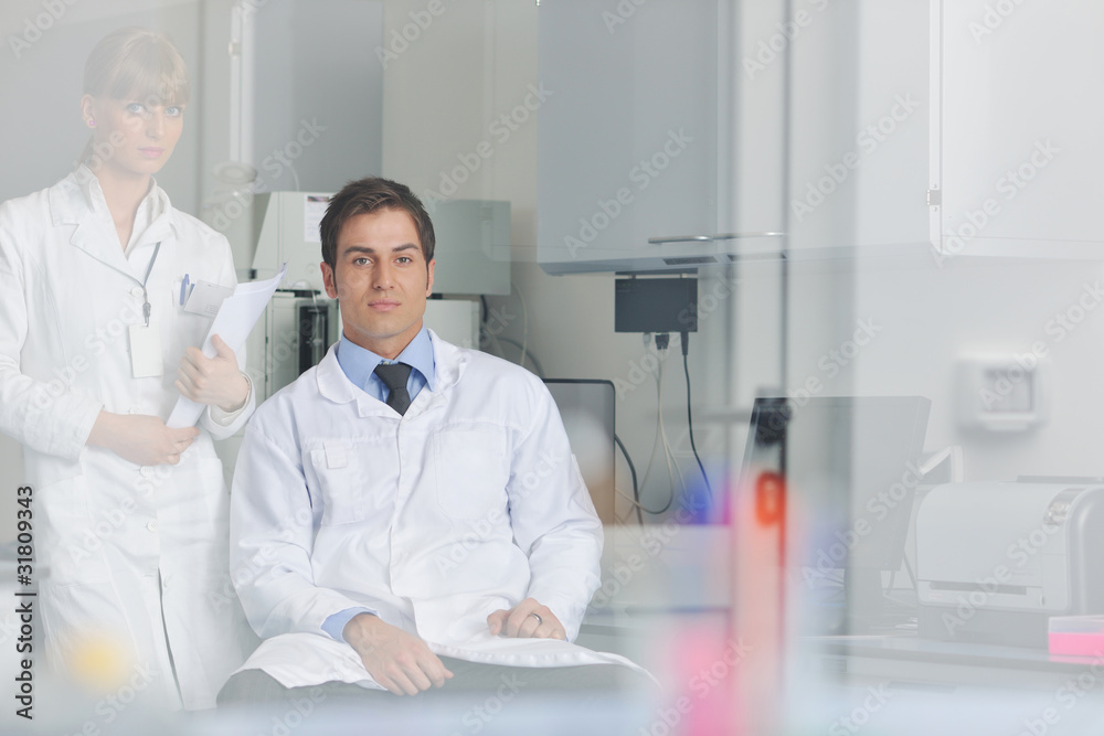 science people in bright lab