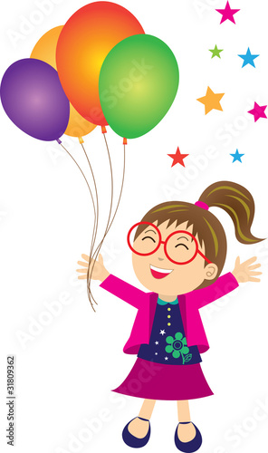 Stock Vector Illustration: Kid playing with balloon