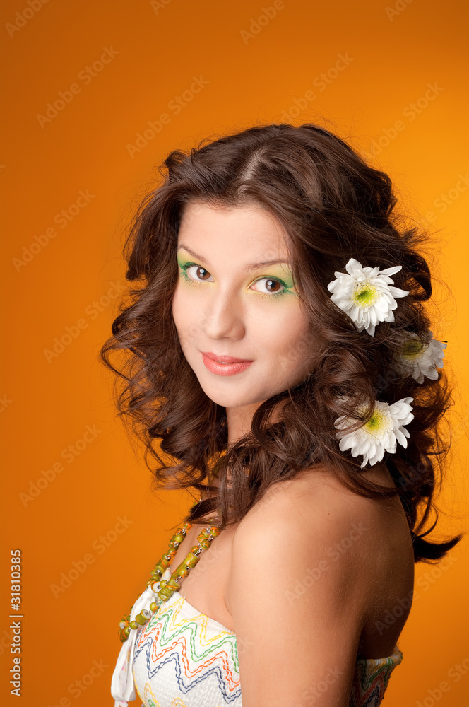 Sexy fashion portrait with flowers