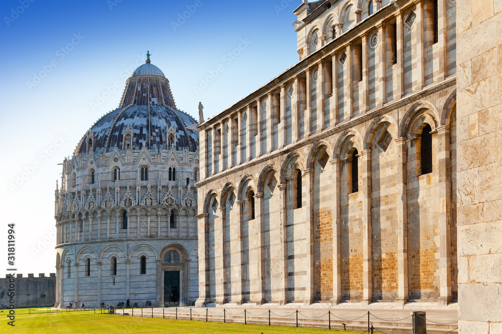 The Baptistry in Cathedral Square in Pisa, Italy.