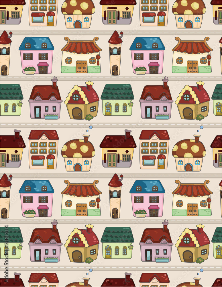 seamless cartoon house pattern