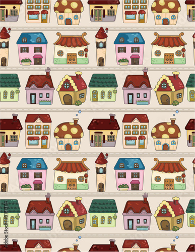seamless cartoon house pattern
