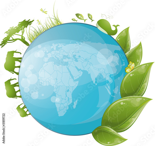 Round nature design with green leaf and globe