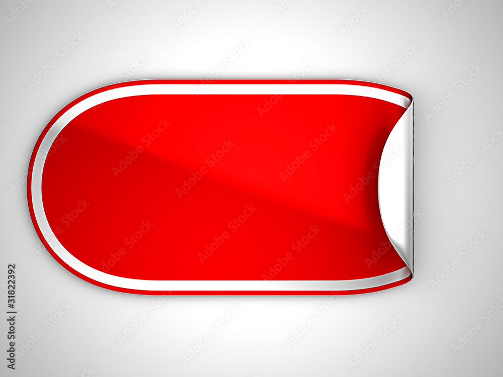 Red rounded bent sticker or label